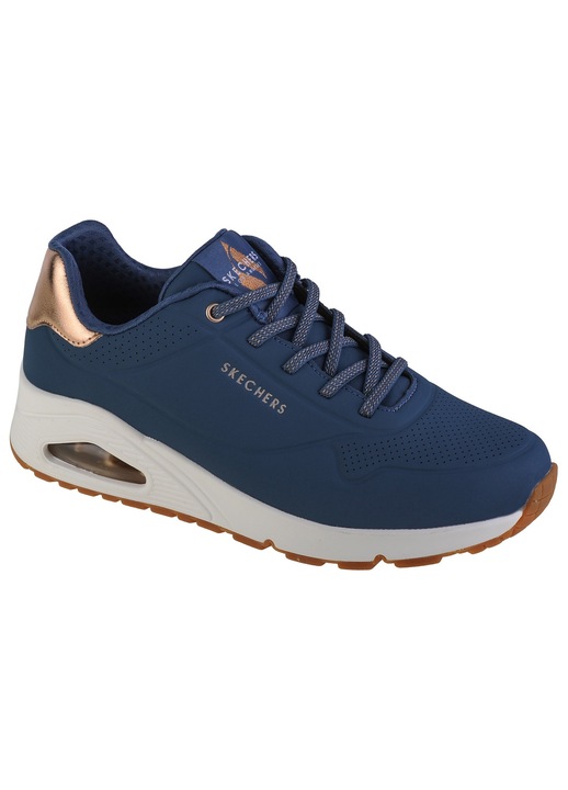 Skechers, Pantofi sport de piele ecologica Uno Shimmer Away, Albastru marin/Bronz