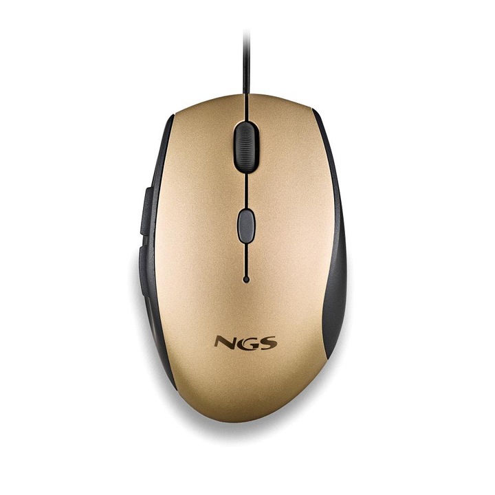 Жична оптична мишка NGS Moth Gold, 1600dpi, безшумен клик, USB-C адаптер, златисто