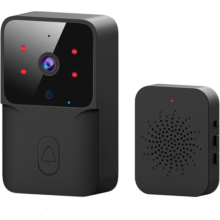 Intelligens video csengő, Zunseat, WiFi Tuya vezeték nélküli videokamera, fekete