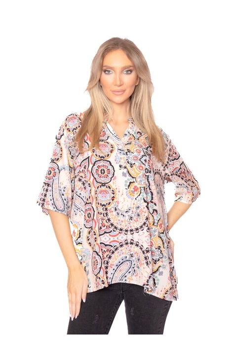 Bluza Dama TheaOne Alb cu Negru si Roz, m-l intl