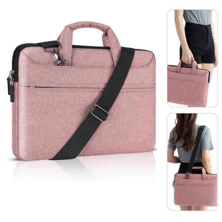 Geanta laptop portabila, Zunseat, Atasabila la troler, Impermeabila, pentru notebook, ultrabook, Poliester, 17 inchi, Roz