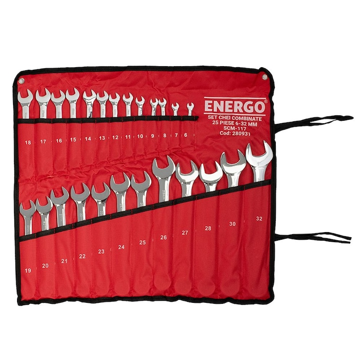 Set chei combinate SCM-M-117 6-32mm varianta-scurta profil-standard husa-textila 25-piese Energo