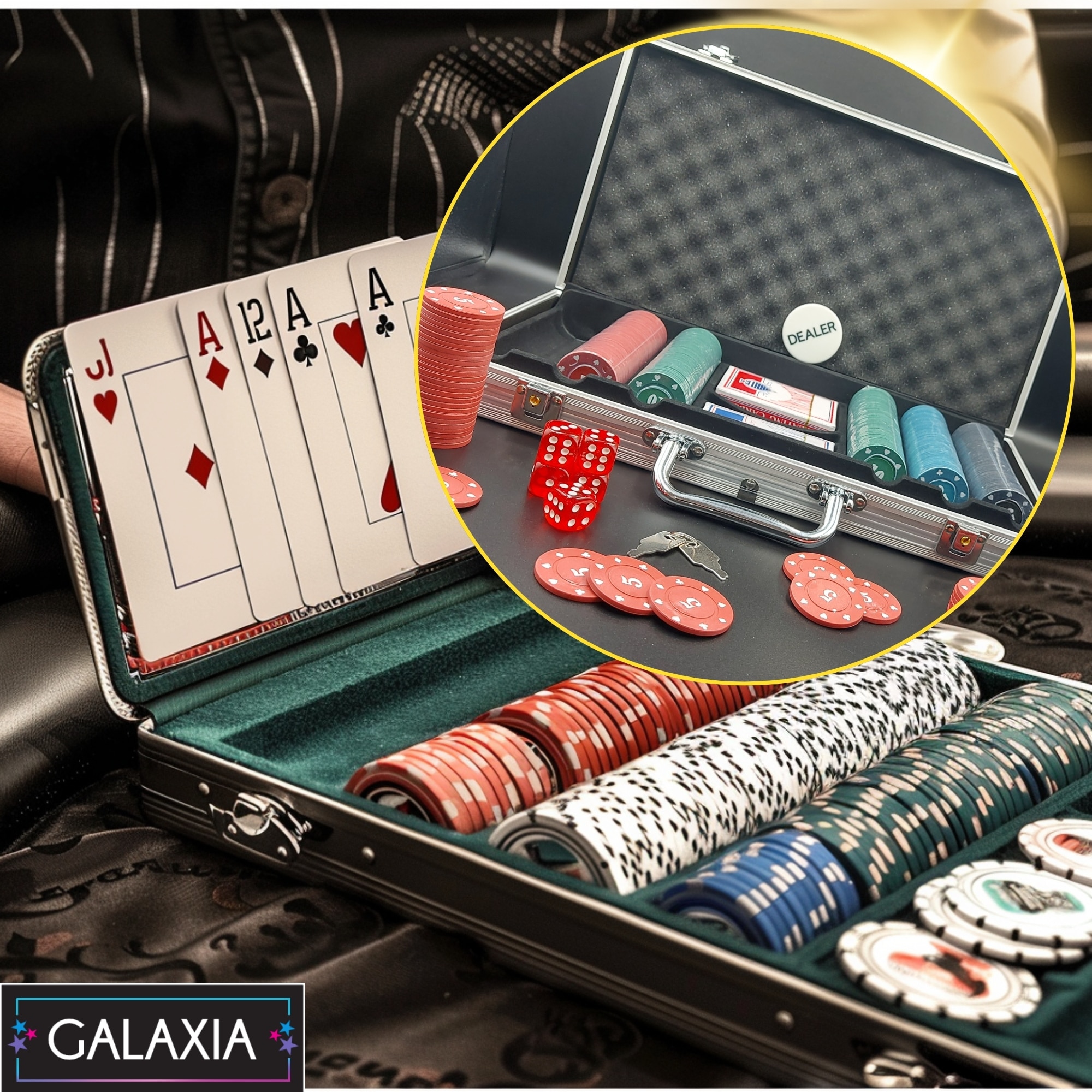 Set complet de poker GALAXIA® cu 300 de jetoane, 2 pachete de