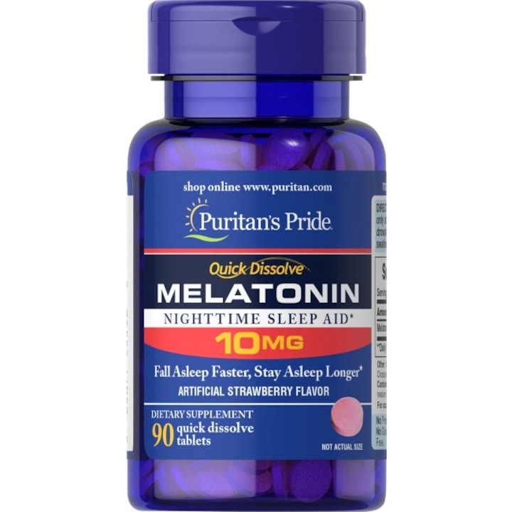 Melatonina 10 mg 90 comprimate cu dizolvare rapida cu aroma de capsuni Puritans Pride