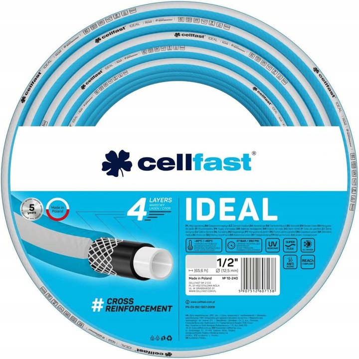 Furtun de gradina Cellfast Ideal 10-242, 1/2", 50m, PVC, Albastru