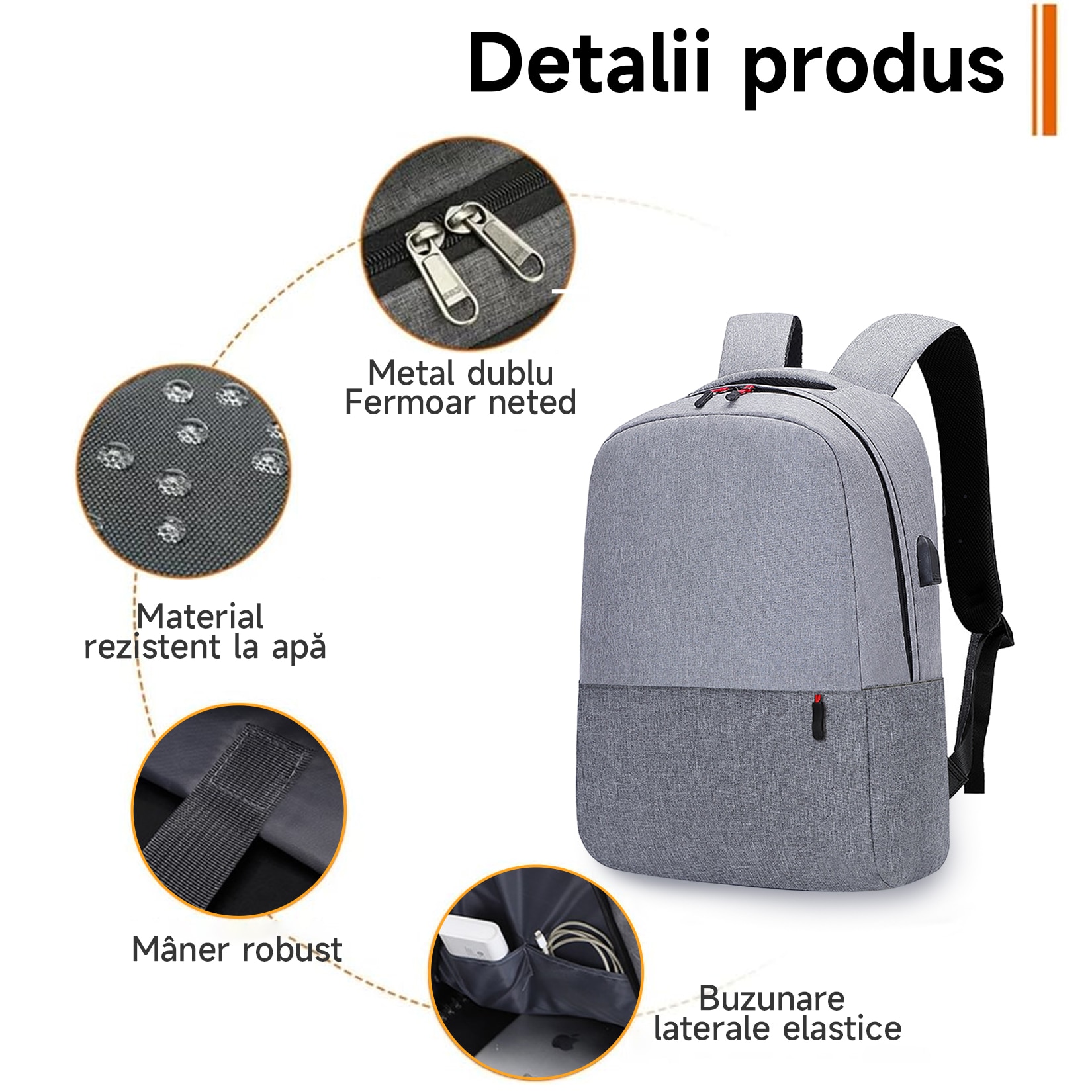 Rucsac pentru laptop, ZUNSEAT, Smart Casual, cu Port USB, Buzunar antifurt, Impermeabil, Nylon, laptop 15.6’’ multifunctional, pentru calatorii, business, Impermeabil, Gri