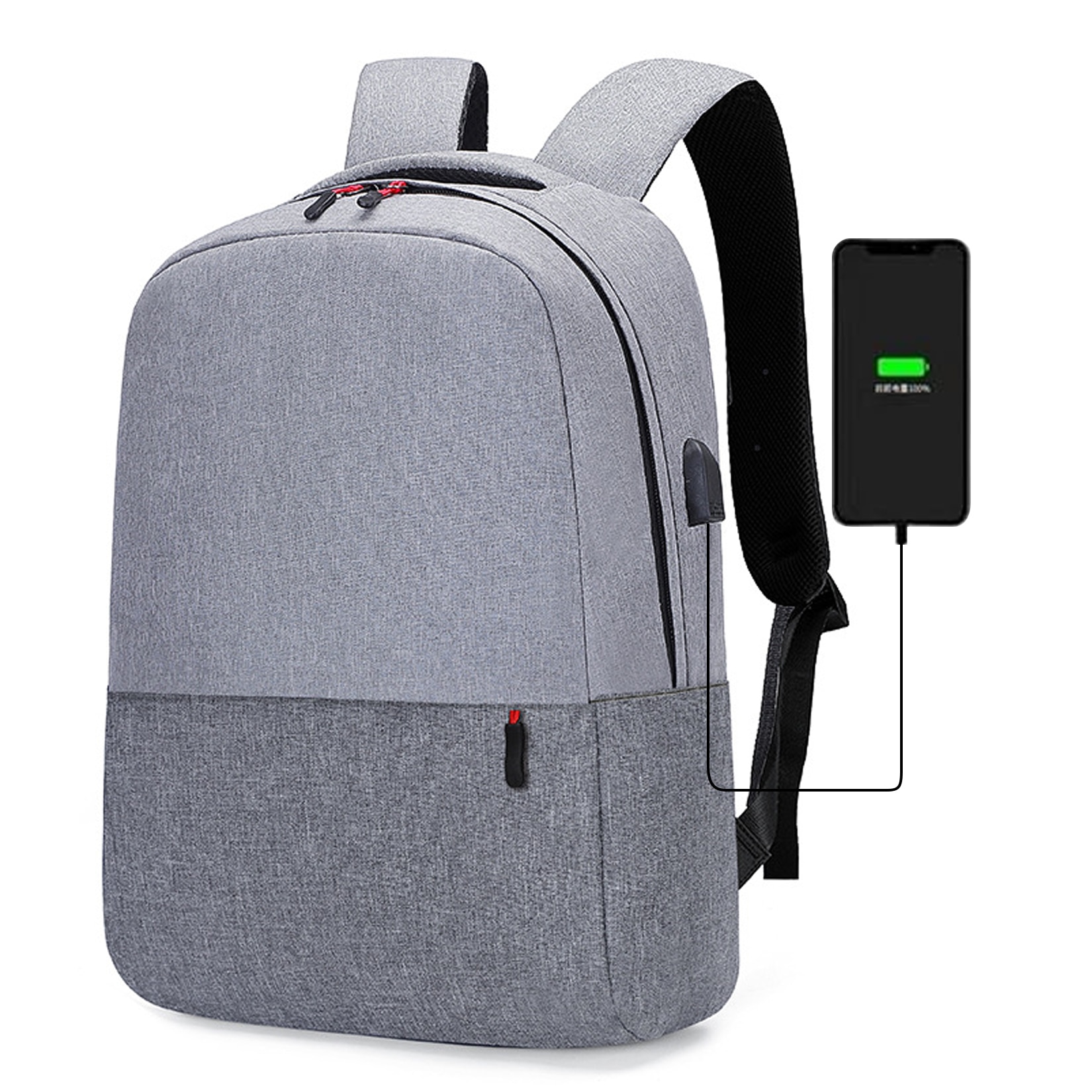 Rucsac pentru laptop, ZUNSEAT, Smart Casual, cu Port USB, Buzunar antifurt, Impermeabil, Nylon, laptop 15.6’’ multifunctional, pentru calatorii, business, Impermeabil, Gri
