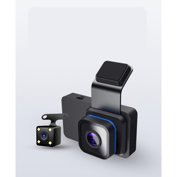 WIFI камера за кола, Dual Cam Pro, ADAS, ъгъл на снимане 150 °, устойчивост на удар, G сензор, мониторинг на паркиране, 3-инчов LCD екран, функция за фокусиране на регистрационния номер, възпроизвеждане на видео при движение на заден ход