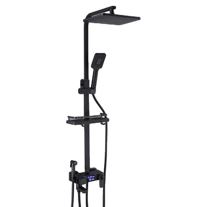 Coloana de dus termostatica, afisaj digital, ploaie, negru, standard