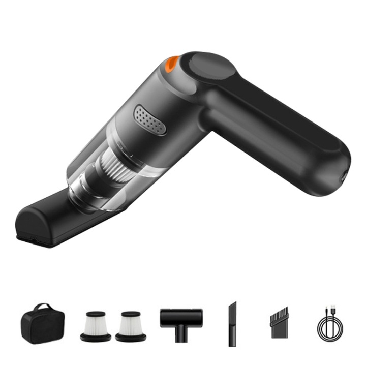 Vezeték nélküli autós porszívó, 10000 Pa szívóerő, mosható HEPA szűrő, USB-C töltés, könnyű, luxus kivitel, fekete
