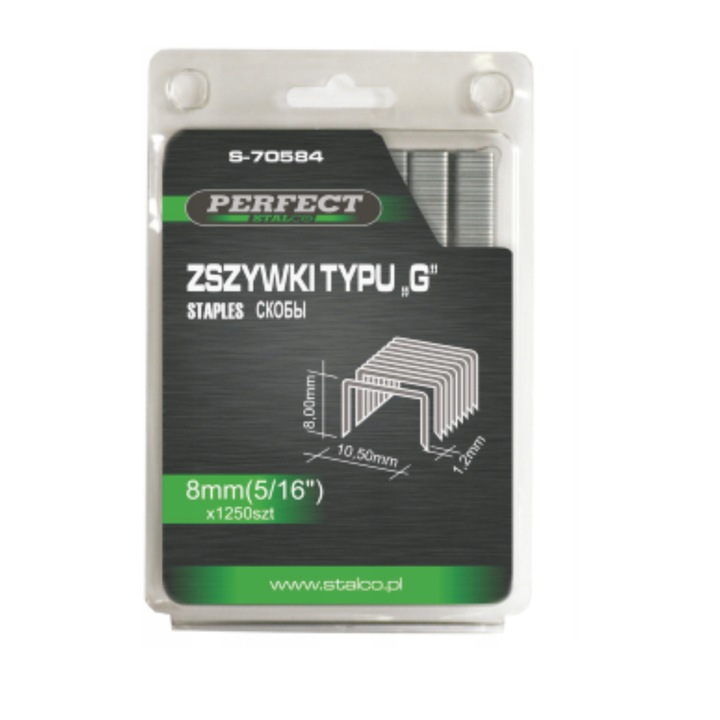 Kárpitos tűzőkapcsok, Stalco, 10 mm, Tartós, Védőbevonattal, Ellenáll a korróziónak, Erős, Tökéletes fóliához, bitumhoz és szigetelő anyagokhoz, 1000 db