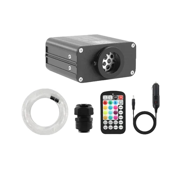 Set Proiector cu Fibra Optica pentru Tavan, Efect Cer Instelat, 250 buc, 0.75mmx3m, Multicolor, Priza EU