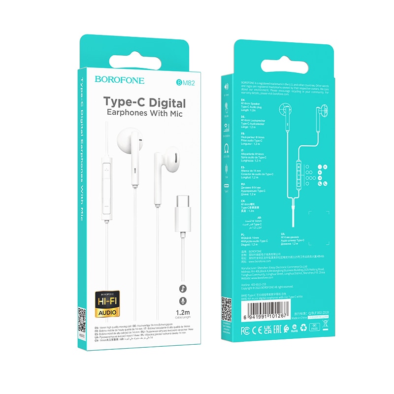 Casti Borofone BM82 Art Music, cu microfon, tip C, sunet Hi-Fi, alb