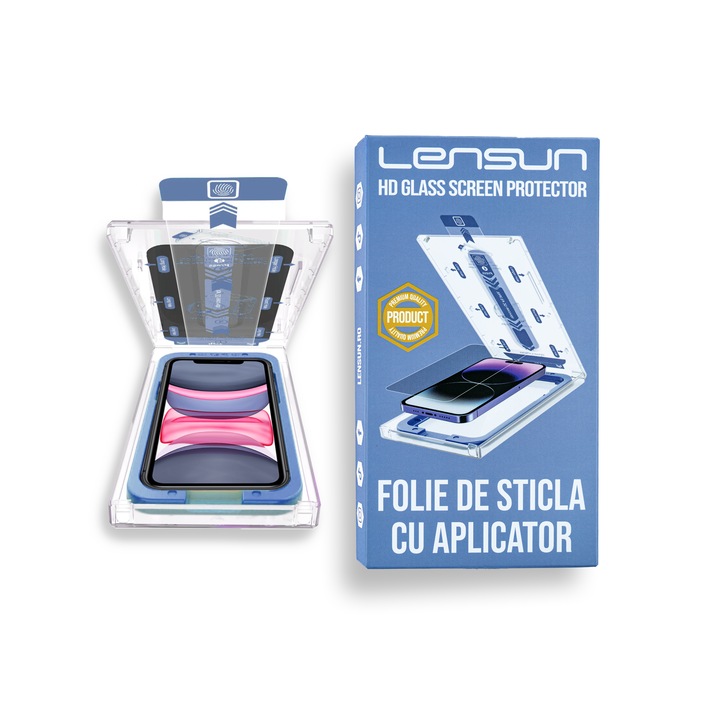 Комплект от 2 защитни стъклени фолиа с включен апликатор, Lensun, покриващи целия екран съвместими с iPhone Xr / 11