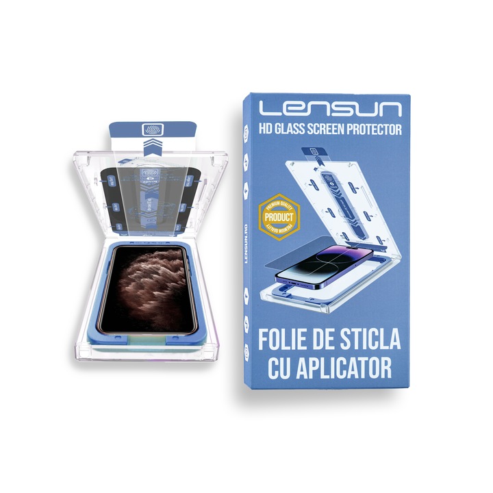 Комплект от 2 защитни стъклени фолиа с включен апликатор, Lensun, покриващи целия екран съвместими с iPhone Xs Max / 11Pro Max