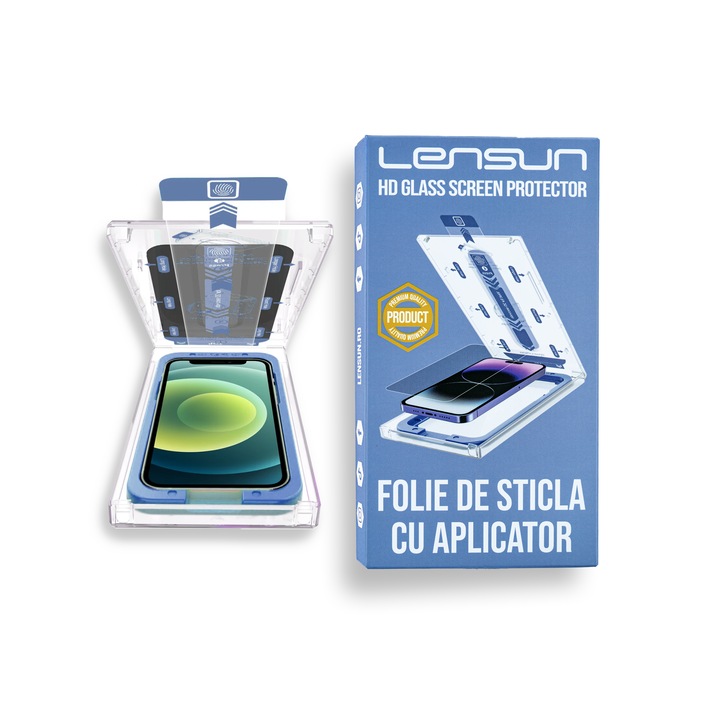 Комплект от 2 защитни фолиа за стъкло с включен апликатор, Lensun, покриващи целия екран, съвместими с iPhone 12 Mini