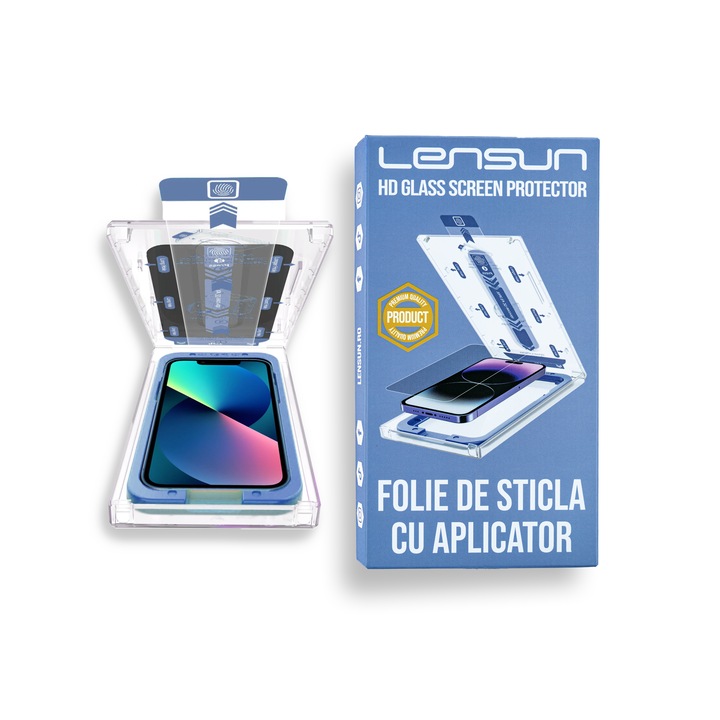 Комплект от 2 защитни фолиа за стъкло с включен апликатор, Lensun, покриващи целия екран, съвместими с iPhone 13 Mini