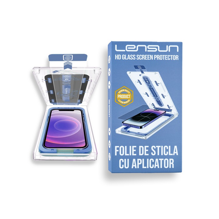 Комплект от 2 защитни фолиа за стъкло с включен апликатор, Lensun, покриващи целия екран съвместими с iPhone 12 / 12 Pro