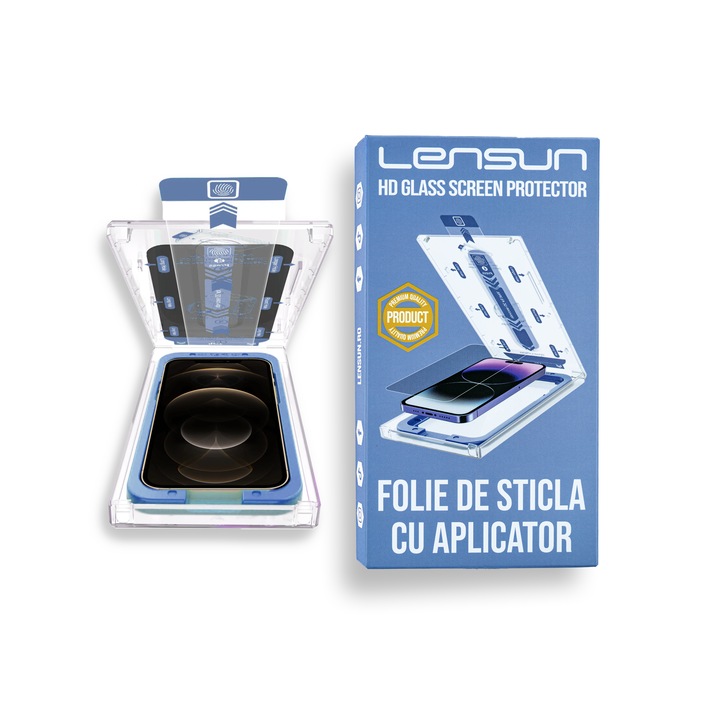 Комплект от 2 защитни фолиа за стъкло с включен апликатор, Lensun, покриващи целия екран, съвместими с iPhone 12 Pro Max