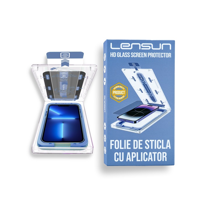 Комплект от 2 защитни фолиа за стъкло с включен апликатор, Lensun, покриващи целия екран съвместими с iPhone 13 / 13 Pro / 14