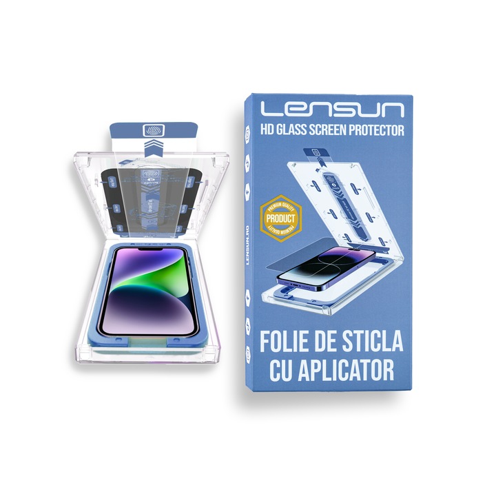 Комплект от 2 защитни фолиа за стъкло с включен апликатор, Lensun, покритие на цял екран, съвместими с iPhone 13 Pro Max / 14 Plus