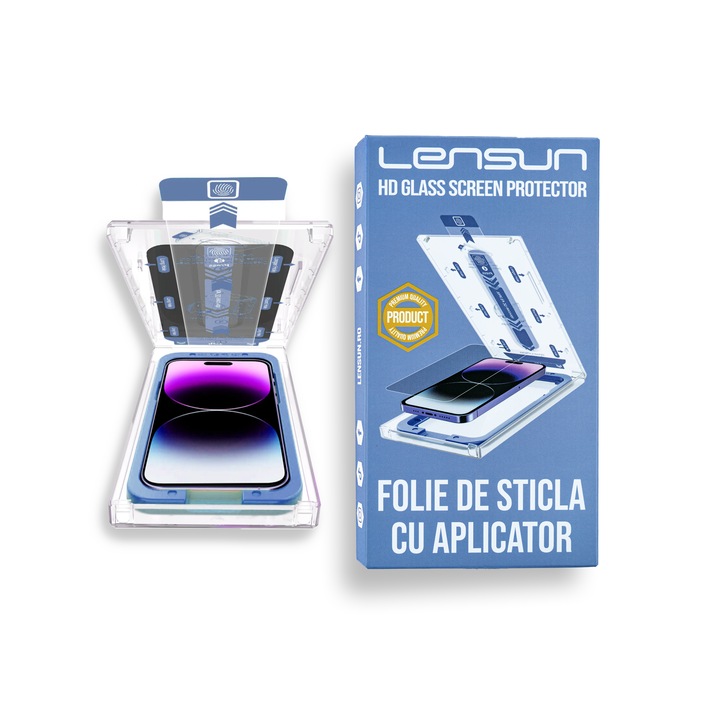 Комплект от 2 защитни стъклени фолиа с включен апликатор, Lensun, покриващи целия екран, съвместими с iPhone 14 Pro Max
