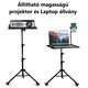 Multifunkciós Projektor Állvány, 60-135cm, laptophoz/projektorhoz, telefon tartóval, guruló talp, állítható magasság, forgatható tálca, fekete