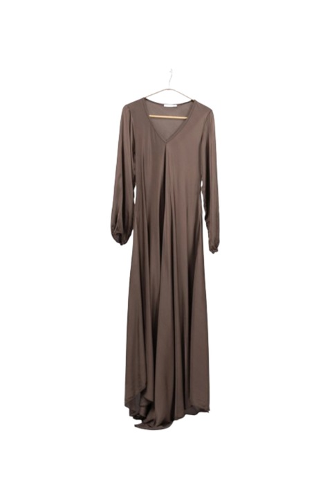 Сатенена рокля с дълги ръкави и джобове, коприна, кафяво, един размер INTL