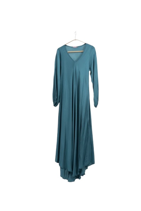 Сатенена рокля с дълги ръкави и джобове, коприна, тюркоаз, един размер INTL