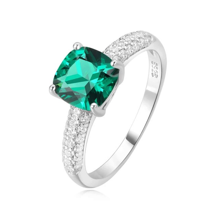 Inel din argint cu smarald verde si zirconiu, Emerald Dream (Marime inel: 8)