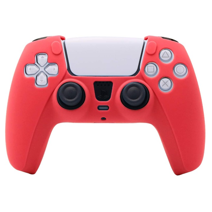 Carcasa Tip Husa de Silicon Premium, Controller PS5, Protectie Completa, Anti-Socuri, Zgarieturi, Anti-Alunecare, Rosu
