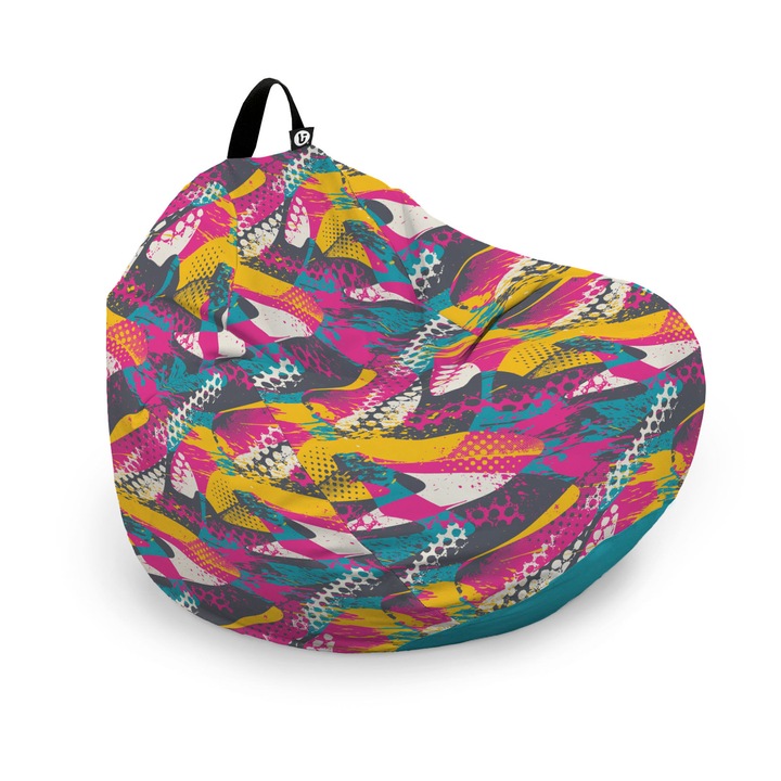 Husa exterioara Updeco Puf Bean Bag tip Para XL, fara umplutura, impermeabil, cu maner, 90 x 90 x 60 cm, graffiti abstract grunge