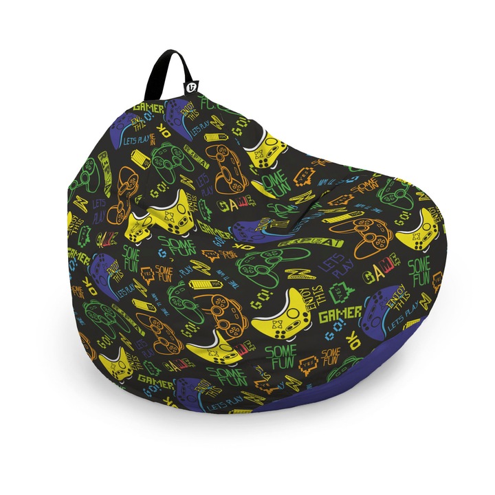 Husa exterioara Updeco Puf Bean Bag tip Para L, fara umplutura, impermeabil, cu maner, 80 x 80 x 55 cm, let's play