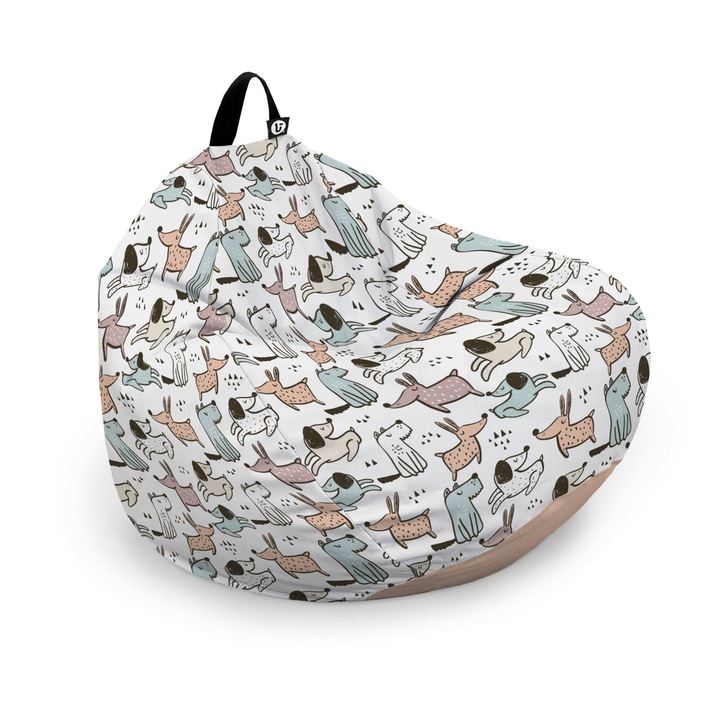 Husa exterioara Updeco Puf Bean Bag tip Para L, fara umplutura, impermeabil, cu maner, 80 x 80 x 55 cm, caini cuminti