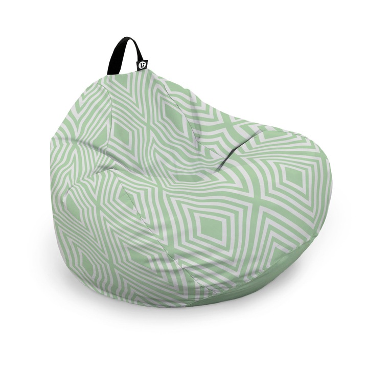 Husa exterioara Updeco Puf Bean Bag tip Para L, fara umplutura, impermeabil, cu maner, 80 x 80 x 55 cm, Diamond, Green
