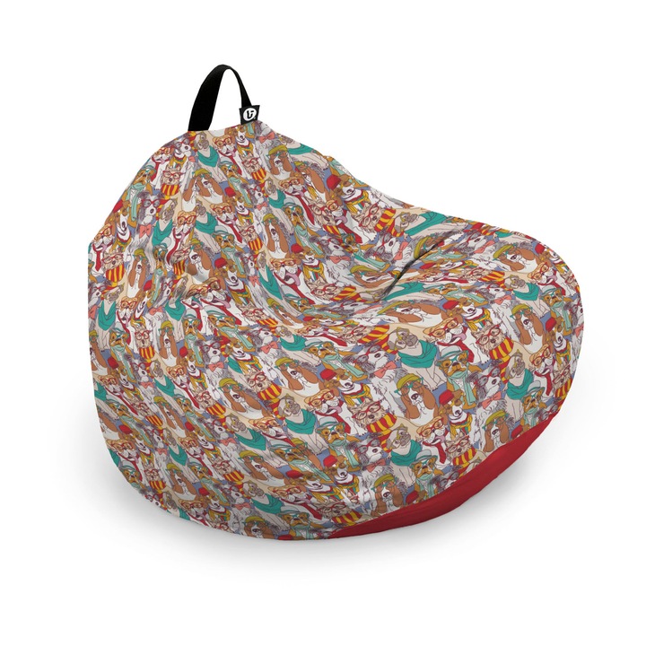 Husa exterioara Updeco Puf Bean Bag tip Para XL, fara umplutura, impermeabil, cu maner, 90 x 90 x 60 cm, caini hipster