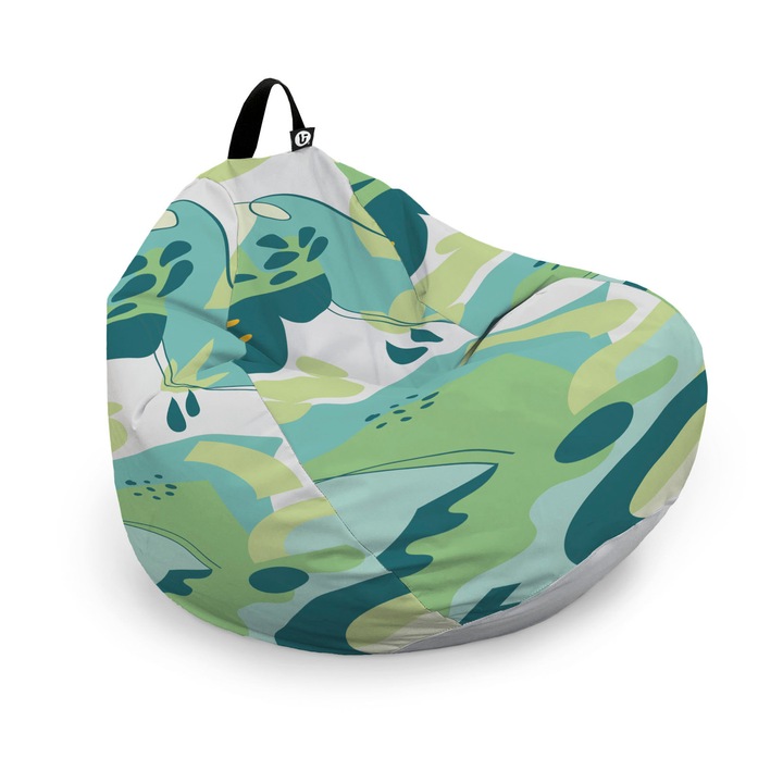 Husa exterioara Updeco Puf Bean Bag tip Para L, fara umplutura, impermeabil, cu maner, 80 x 80 x 55 cm, Abstract Jungle Periglacial