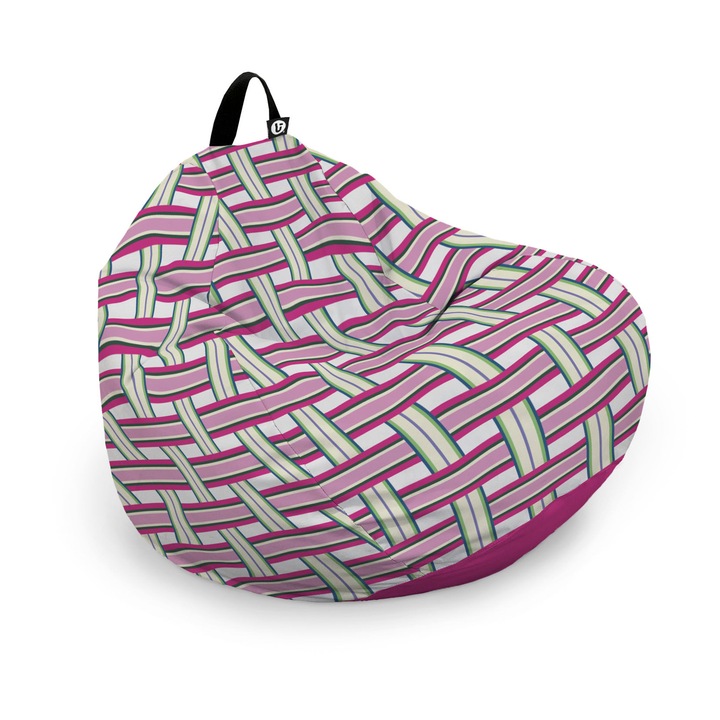 Husa exterioara Updeco Puf Bean Bag tip Para L, fara umplutura, impermeabil, cu maner, 80 x 80 x 55 cm, Raspberry and Kiwi