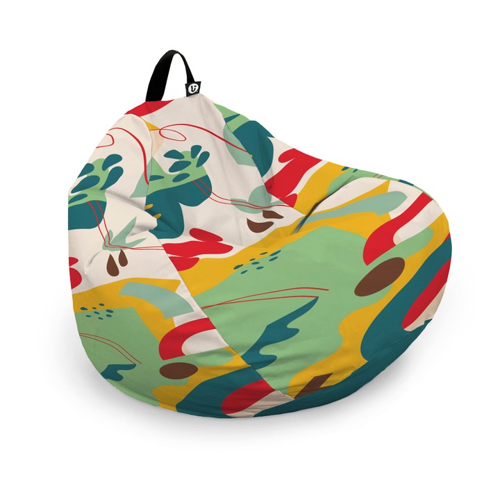Husa exterioara Updeco Puf Bean Bag tip Para L, fara umplutura, impermeabil, cu maner, 80 x 80 x 55 cm, Abstract Jungle Verde