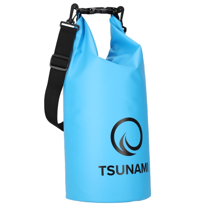 Geanta impermeabila de mare Dry-Bag 10 litri, Tsunami, gros si rezistent la deteriorare, curea reglabila, PVC, 49 x 32 cm, Albastru