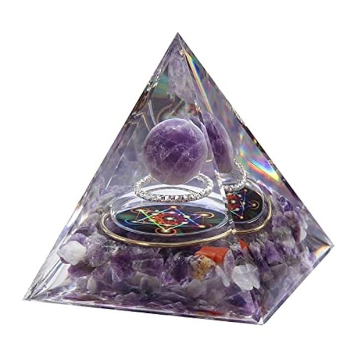 Piramida Orgonica cu cristale vindecatoare de Ametist si sfera din Ametist, rasina naturala 6 cm – pentru energie pozitiva, calmitate si reducerea stresului, Marinela Radu