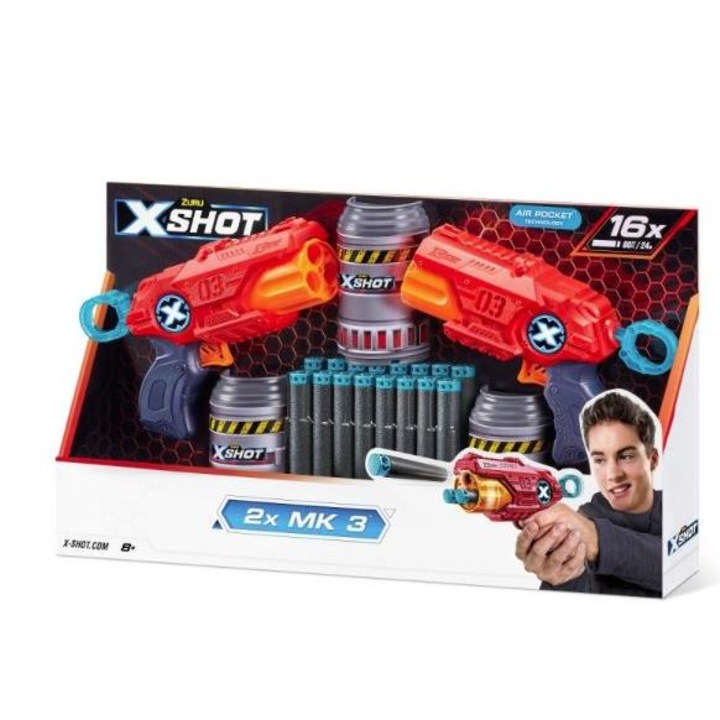 Set 2 lansatoare de jucarie, Zuru, X-SHOT, 16 sageti, Multicolor