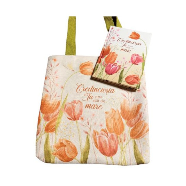 Pachet jurnal si sacosa cu text biblic model 6, panza, inscriptionata, rezistenta, 33 x 38 cm