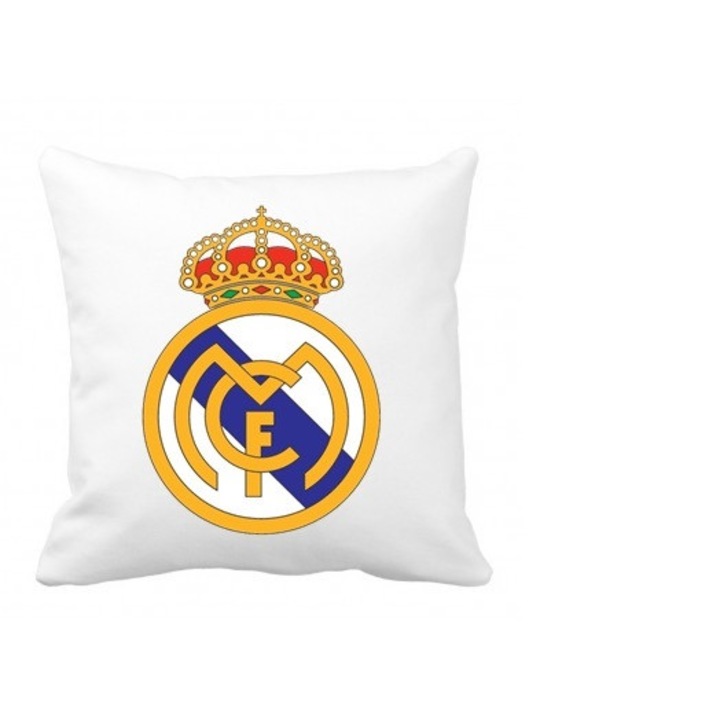 Perna cu sigla echipei de fotbal Real Madrid, 40 x 40 cm, suporter Real Madrid, poliester, alba