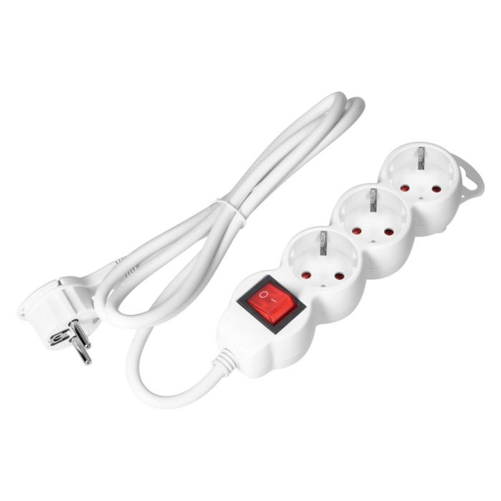 Hosszabbító kábel 3 aljzat 5m kábelkapcsolóval 3x1,5mm2