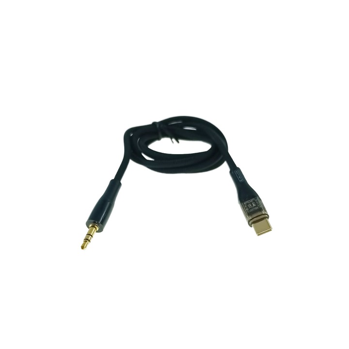Кабел с 3,5 мм жак конектор към USB-C, Jellico B21, 100 см, в блистер, черен