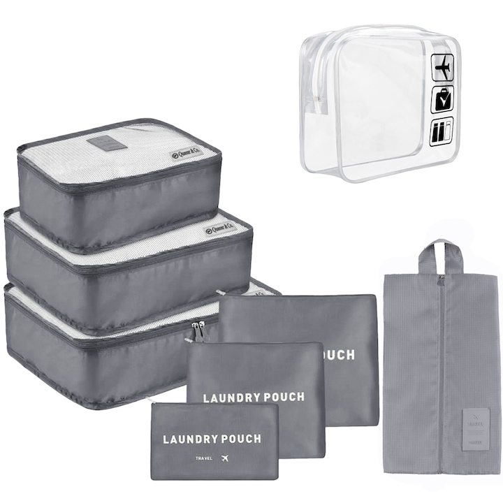 Комплект от 8 калъфа за организация на багаж, Quasar & Co., органайзери за куфари, Антрацитно сиво
