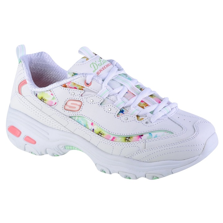 Skechers, Спортни обувки D'Lites F с флорална шарка, Бял, 40.5