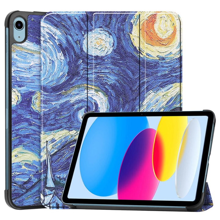 Flip védőborító táblagéphez kompatibilis Apple iPad 10 2022, 10,9" FoldPro, ökológiai bőr, Starry Night modell, többszínű