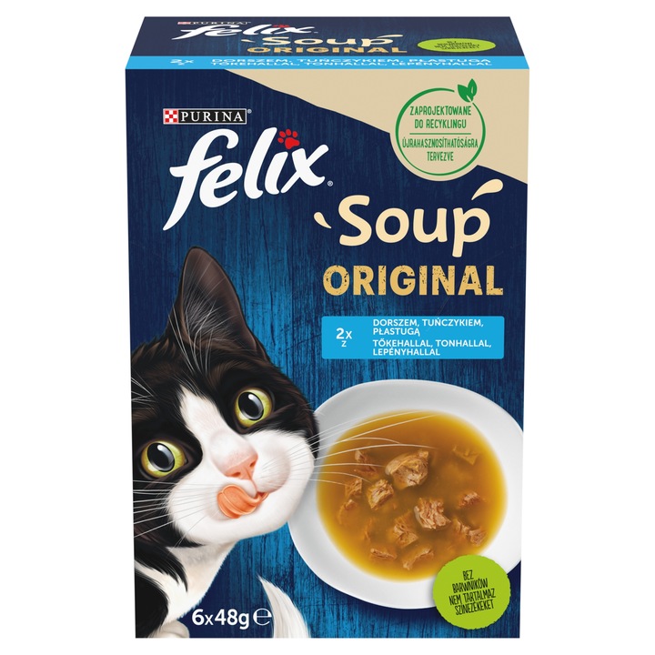 Felix Soup Original halas válogatás kiegészítő nedves macskaeledel szószban, 6 x 48 g